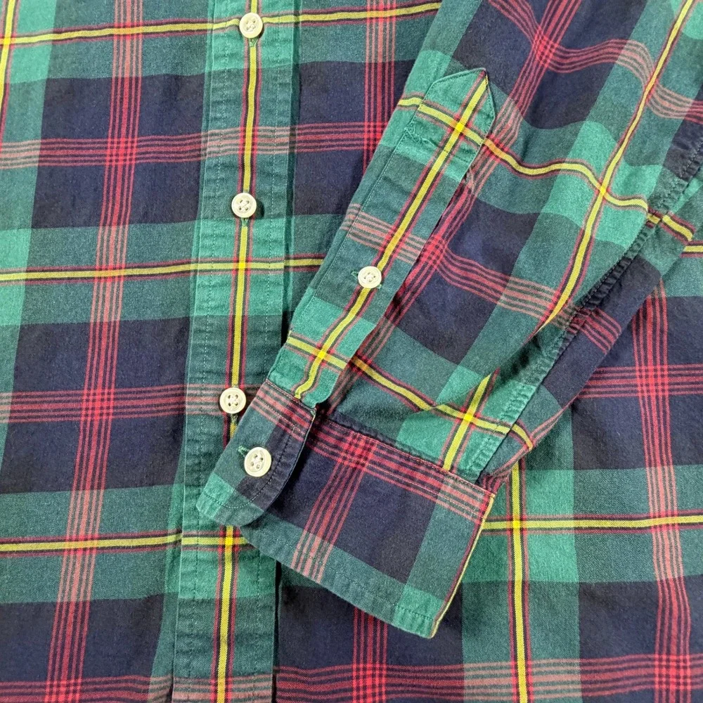 Ralph Lauren Mens Large Plaid Button Down Shirt Classic Fit Green Navy Blue